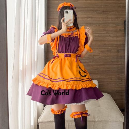 S-5XL Lolita Halloween Vampire Bat Apron Maidservant Maid Restaurant Dress Uniform Outfits Anime Cosplay Costumes