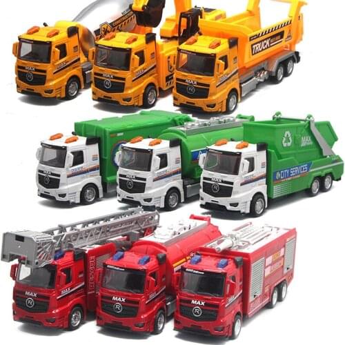 1:60 high simulation Q version sanitation truck fire truck engineering vehicle pull back alloy fine childrens toys