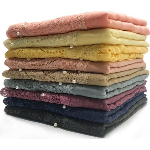 10pcs/lot Malaysia Beautiful Woven Plain Decorative Scarf New Wholesale Hijab Hijablovers Spring Pearl Lace Scarves and Shawls