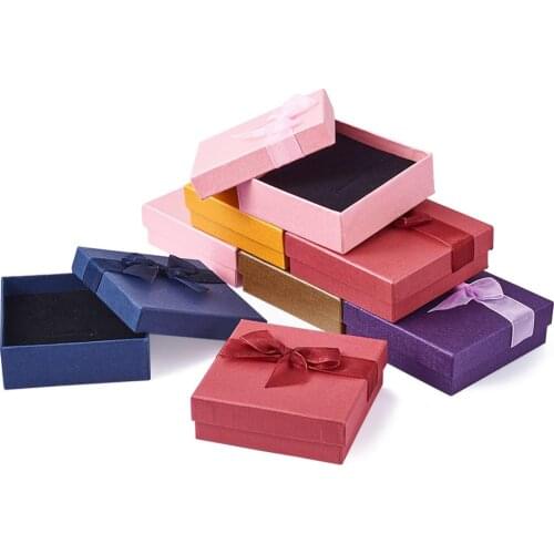 12pcs Mix Color Square Bow Tie Jewelry Cardboard Boxes Necklace Bracelet Packaging Gifts Boxes 8.6x8.6x3.7cm