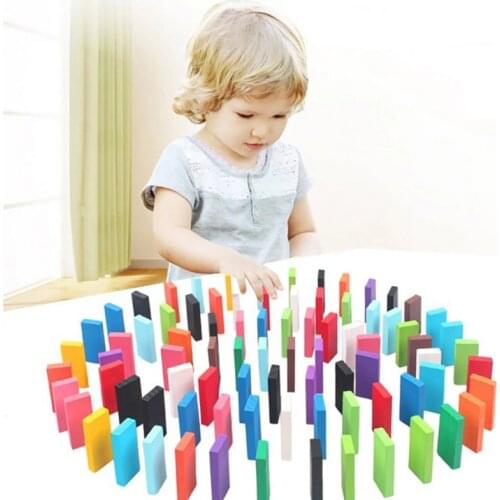120PCS/set Colorful Wooden Domino Toy Set Kids Children Baby Dominoes Game Building Blocks Educational Natural Wood Toys