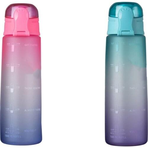 2 Pcs 32Oz Fitness Water Bottle with Time Marker BPA Free Large Capacity Water Jug Gradient Pink & Gradient Green