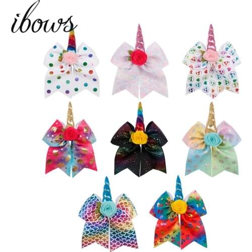 Hair Accessories Hair Bows with Clips for Girls Cheer Bows with Floral Hair Bows Unicorn Party Kids Fashion Handmade Headwear
