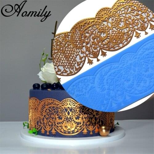 Aomily Art Bell Lace Silicone Molds Wedding Cake Border Decoration Tool Fondant Cake 3D Mold Food Grade Mat Mould Baking Mould