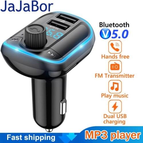 JaJaBor Bluetooth Car Kit Handsfree Calling FM Transmitter Bluetoooth 5.0 Car MP3 Player 3.1A Dual USB Car Phone Charger