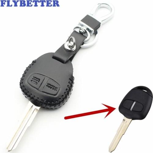 FLYBETTER Genuine Leather 2Button Remote Key Case Cover For Mitsubishi Outlander/ASX/Lancer/Grandis/Pajero Car Styling L317