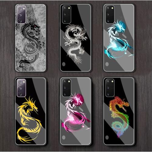 Black Dragon Cool Phone Case for Samsung Galaxy S20 FE S10 Plus S21 Ultra S9 S8 Plus Tempered Glass Cover Coque Bumper