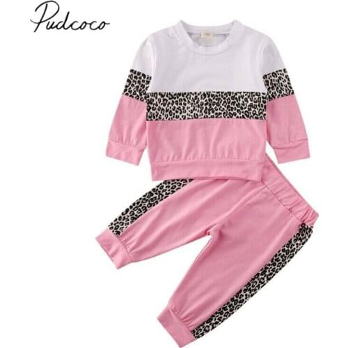 2020 Baby Spring Autumn Clothing Toddler Kid Baby Girl Long Sleeve Top Pants Sports Outfit Leopard Patchwork Tracksuit 0-5T