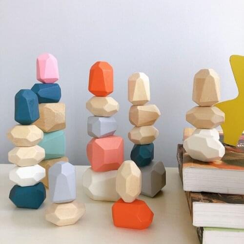 Wooden Sorting Stacking Balancing Stone Rocks Educational Preschool Learning Montessori Toys Building Blocks Game Puzzle Set