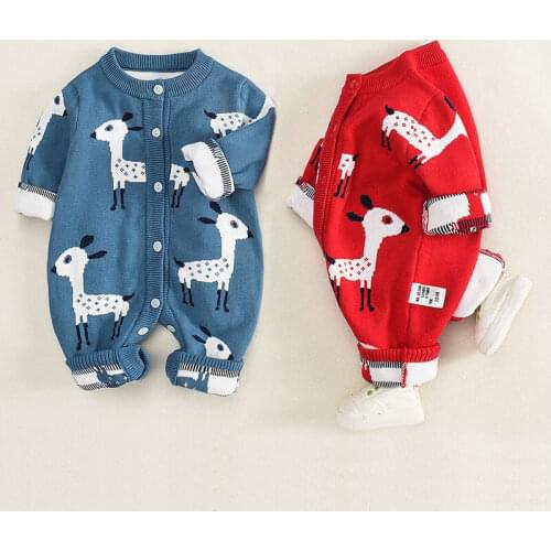 Baby cute embroidered warm double-layer cotton one-piece baby sweater newborn cardigan autumn and winter romper