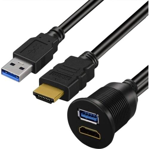 Dual USB 2.0 Male to USB 2.0 Female Extension Cable With Flush Mount Panel For Car Truck Boat Motorcycle