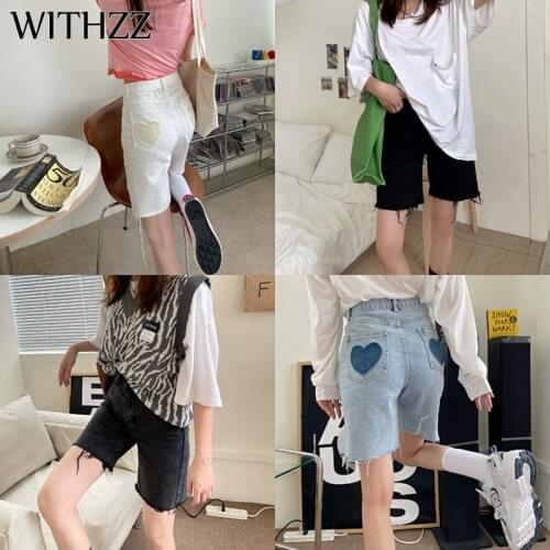 WITHZZ Spring Summer Womens Loose Tassel Straight Jeans Denim Shorts