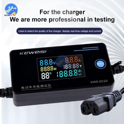 4-120V Electric Vehicle Charger Detector Test Voltage Current Meter Accumulative Power Temperature Measurement 0-10A 12V 24V 36V
