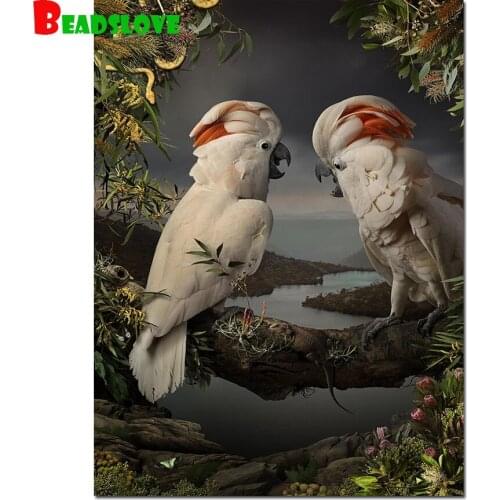 Australian white parrots diamond embroidery full square round 5d diy diamond painting cross stitch rhinestone pictures