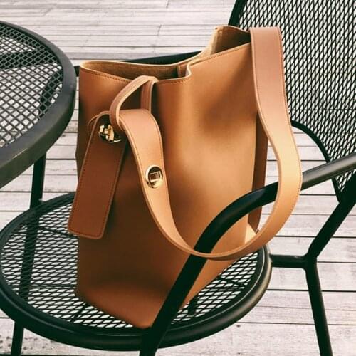 Fashion Women Fashion Bucket Bag Womens Simple Style PU Leather Shoulder Bag Girl Handbags Female Casual Bags Large Totes