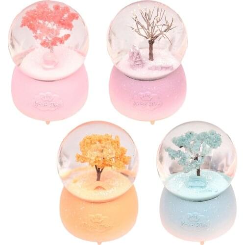 Resin Music Box Crystal Ball Snow Globe Glass Lights Christmas Gift With Battery Tree Crafts Desktop Decorations