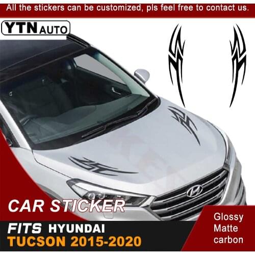 2pcs Car Decals For Hyundai Tucson 2015 2016 2017 2018 2019 2020 Cool Hood Stripe Gradient Racing Graphic Vinyl Car Stickers