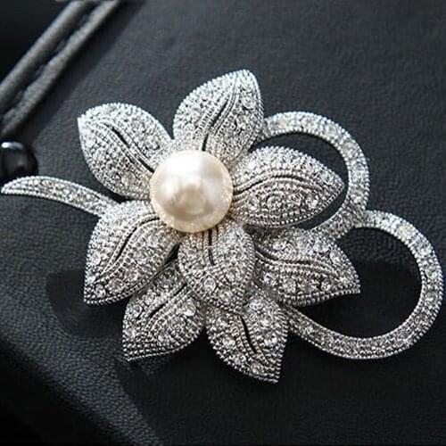 New 2021 High Quality Vintage Style Rhodium Plated Clear Austria Crystals Imitation Pearl Big Bow Brooch Wedding Accessories