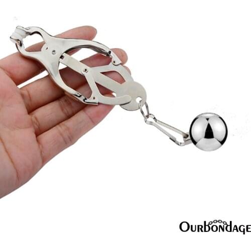 Ourbondage Janpanese Style Hard Clover Nipple Clamps Clips With Weighter Adult Sex Toys For Women Lesbian Couples