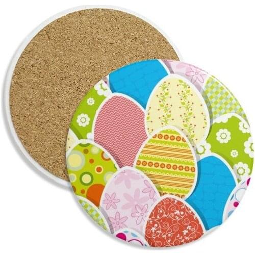 Easter Festival Cute Colored Egg Culture Stone Drink Ceramics Coasters for Mug Cup Gift 2pcs