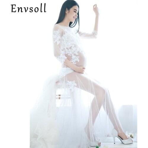 Gown Royal White Lace Dress Maternity Dress Pregnant Photography Props Pregnancy Maternity Photo Shoot Nightdress