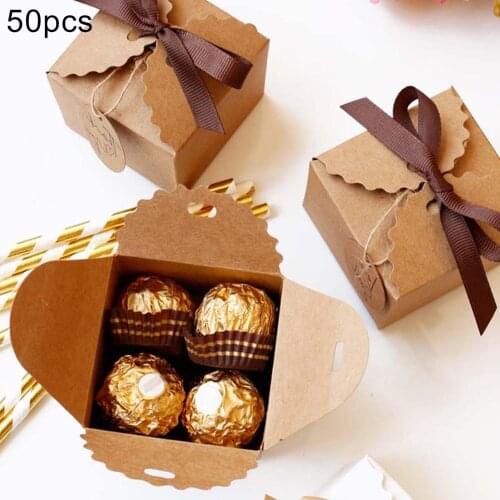 50Pcs Gift Box European Vintage DIY Kraft Paper Candy Packing Holder with Ribbon Gift Package Big Cheap Durable Non-toxic Boxes