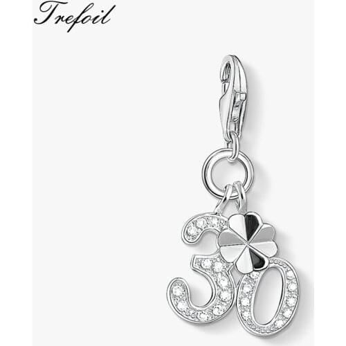 Lucky Number 30 Charm Pendant,2020 Spring Brand New Fashion Jewelry 925 Sterling Silver Trendy Gift For Women Men Fit Bracelet