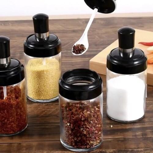 Seasoning Jar Glass Spoon and Lid Combination kitchen Spice Storage Bottle UD88