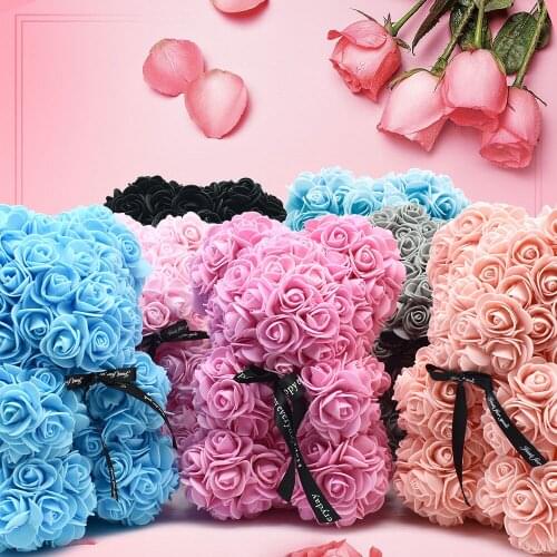 Handmade Roses Bear Bakc Color Flower Valentines Day Gift Holiday Wedding Flowers Bear Rose Artificial Flowers