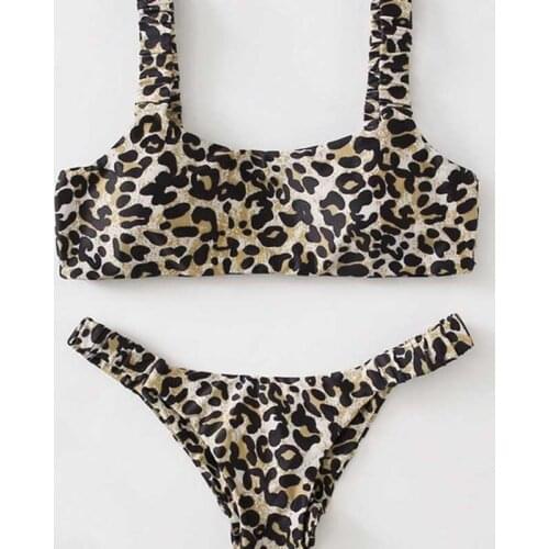 Sexy Micro Bikini 2021 Women Orange Leopard Push Up Padded Thong Swimsuit Female Cut Out Bathing Suit Swimwear Trajes De Bano