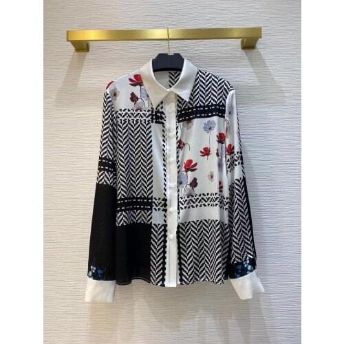 Floral Print Silk Shirt Women Spring Long Sleeve Elegant Work Wear Tops Korean Fashion Purple Single Breasted Blouse Shirt