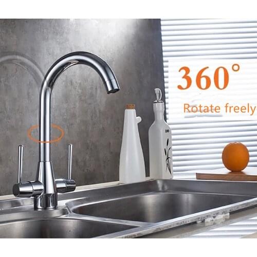 Faucet Kitchen sink Faucet Cold and Hot Water Mixer Tap Double Handle 360 Rotation Brass