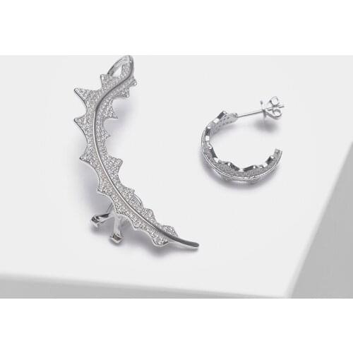 Amorita boutique 925 Feather design stylish elegant asymmetrical drop earrings