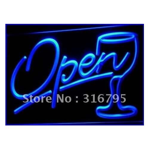 I536 Script OPEN Glass Cocktails Bar LED Neon Light Light Signs On/Off Switch 20+ Colors 5 Sizes