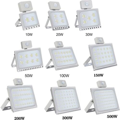 LED Flood Light 10W 30W 50W 100W 150W 500W PIR Motion Sensor Led Spotlight 220V Waterproof Led Refletor for Garden Wall Lamp