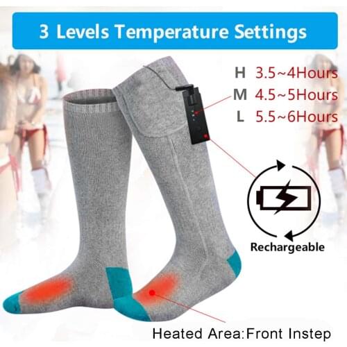 3 Level Adjustment Unisex Men Women Feet Warm Winter Electric Heated Socks Warmer Rechargeable Battery Outdoor Cotton Sport