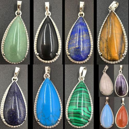 Tiger Eye Lapis Lazuli Opal Blue Sand Goldstone Aventurine Howlite Carnelian Water Drop Pendant Bead WB731