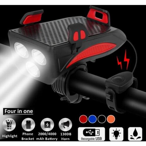 4in1 Bicycle Light USB Charging Lighting Cycling Phone Holders & LED Headlight Horn Bell MTB Power Bank for Bike Accessories