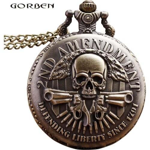 History LIBERTY Engraving Skull Steampunk Antique Pocket Watch necklace Chain Pendent Vintage Pocket Mens Watch Relogio De Bolso