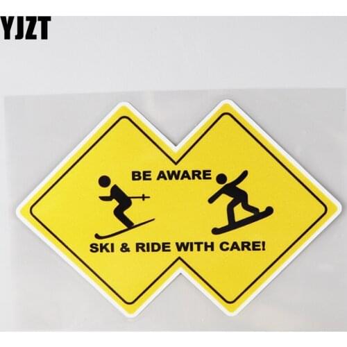 YJZT 15.5CM×10.5CM Be Aware Ski&Ride With Care! Decal PVC Car Sticker 12C-0606