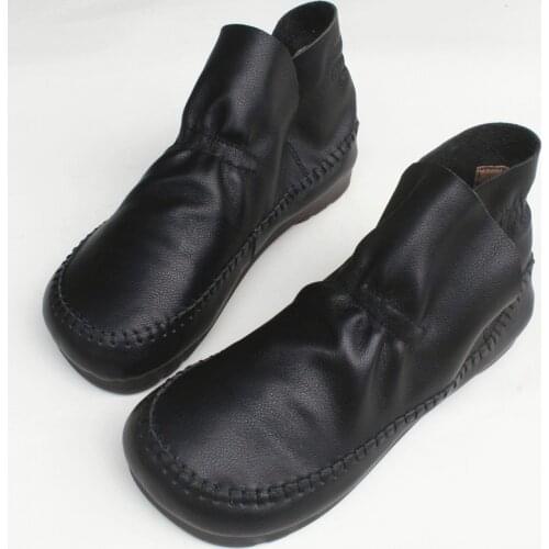 Womens Shoes Ankle Boots Square toe slip on Woman Ankle Boots 100% Genuine Leather Fall Boots Ladies Autumn Shoes