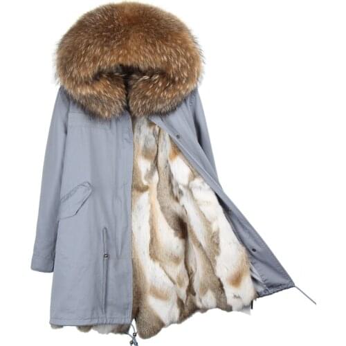 Women winter jacket 2021 real fur coat longnatural rex rabbit fur parka detachable raccoon fur collar thick warm new