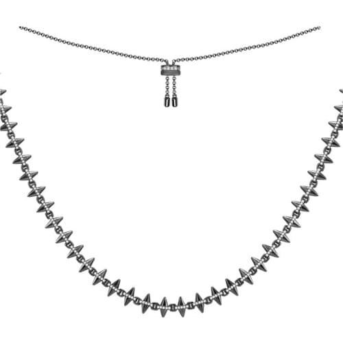 SLJELY Fashion Puck Rock S925 Sterling Silver Black Grey Spike Rivet Adjustable Necklace Micro Cubic Zirconia Women Fine Jewelry