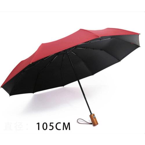 105cm Fully Automatic Fold Anti-UV Sun Umbrella Men Business Wooden Handle 3 Folding Sunny and Rainy Umbrella Gifts