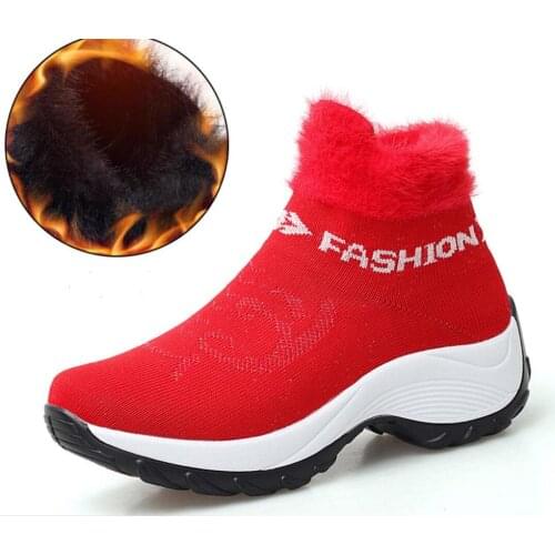 2019 Winter Women Boots Fashion Platform Wedges sneaker Woman Slip Snow Boots Women ankle Warm Fur Sock Boots Shoes botas mujer