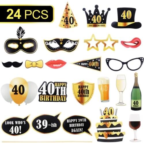 24pcs/lot Happy 30 40 50 60th Birthday Chicinlife Photo booth props Birthday Anniversary Party Decoration photobooth props