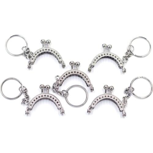 25Pcs Bag Purse Metal Arc Frame Kiss Clasp With Key Ring Silver Tone Handle Component 4x3.5cm