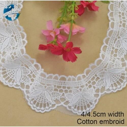 4cm width white cotton embroided lace ribbon guipure trim DIY wedding Accessories dolls lace african french lace applique#3900