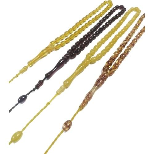 5 pcs Set Islamic Tasbihih Muslim Rosary Beads 33 Prayer Bracelet, Accessory Musbiha, Imitation Amber Stone, Handmade Turkey 02
