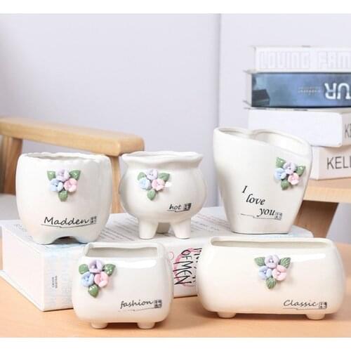 White Porcelain Flower Pattern Flowerpot Home Garden Mini Bonsai Cactus Planter Pots Succulent Plant Flower Pot Balcony Decor